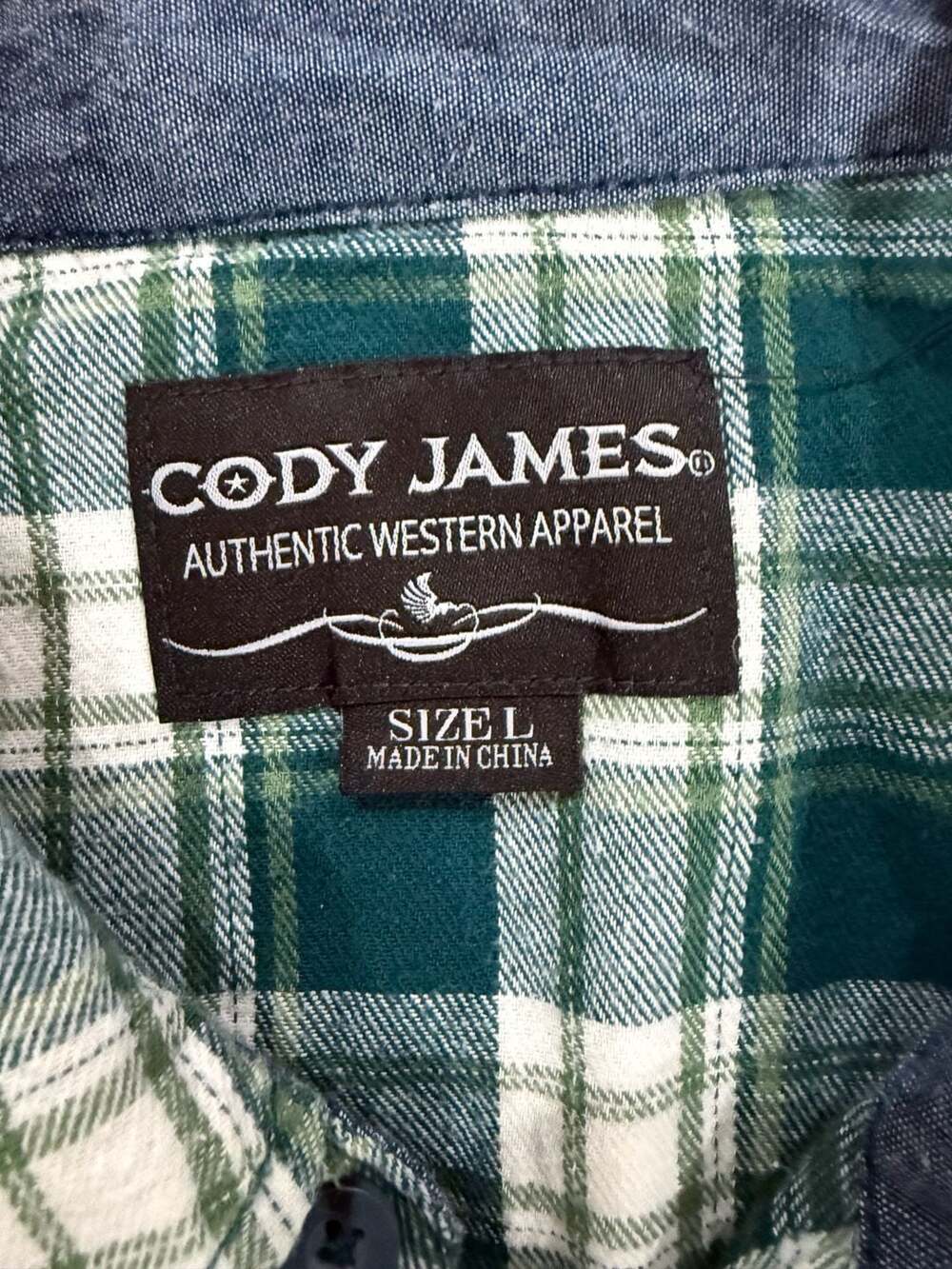 Cody James Men’s L Green Plaid Western Flannel Pearl Snap Cowboy Shirt - Picture 4 of 8